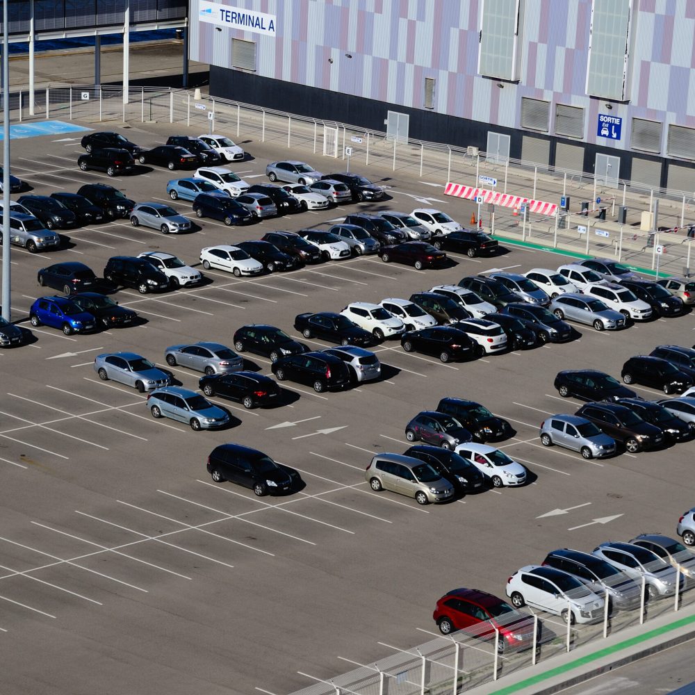 large parking with many cars at the port of Marseille